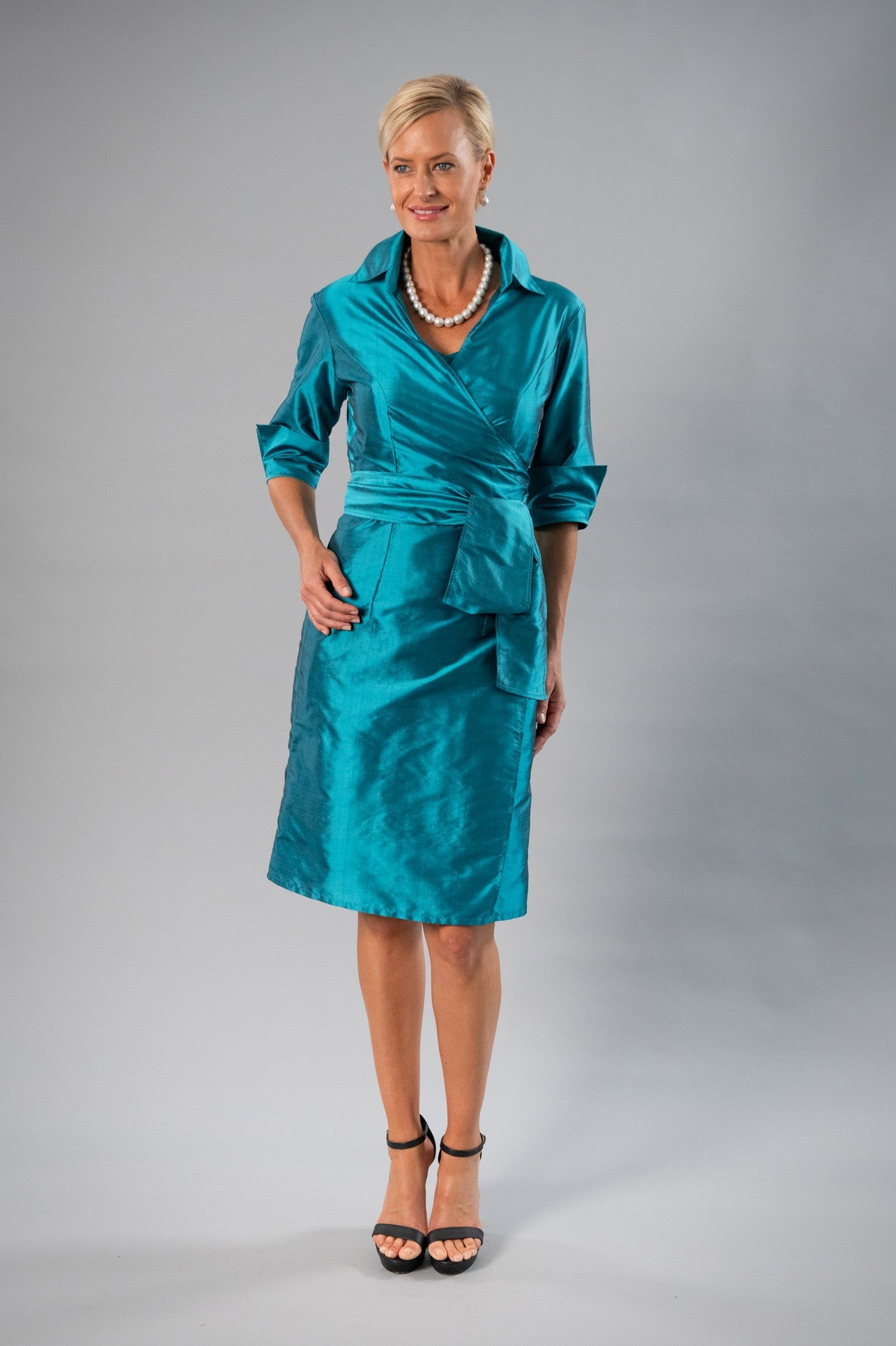 Living Silk US - Cocktail Wrap Dress - Teal - Mother of the Bride Dresses |  Living Silk